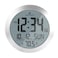 MARATHON 8Inch Round Digital Wall Clock Stainless Steel Large EasytoRead Display AMPM or 24Hour Time Eight Time Zones Indoor Temperature Date