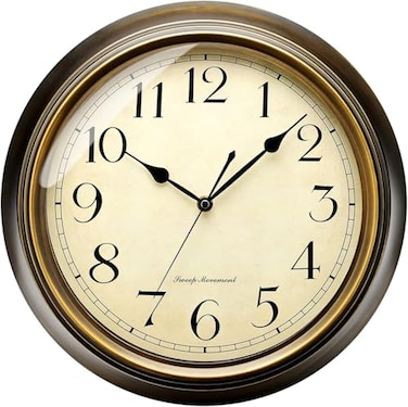 Plumeet Metal Wall Clock 13 Non Ticking Classic Silent Iron Wall Clocks Decorative Kitchen Living Room Bedroom Arabic Numerals Battery Operated 13 Brown