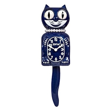 Kit Cat KitCat Klock Limited Edition Galaxy Blue with Pearl Necklace Eyelashes Cat Clock Moving Eyes and Tail Battery Operated Wall Clock Made in USA