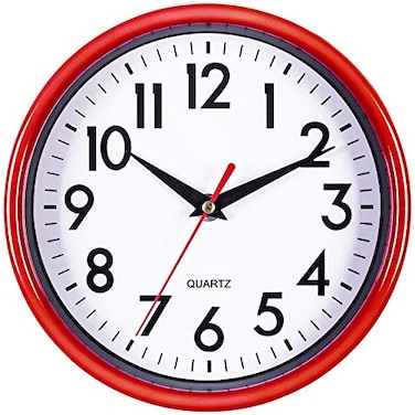 Bernhard Products Red Wall Clock 8 Retro Kitchen Silent NonTicking Quality Quartz Battery Operated Round Clock for Office Classroom Bedroom Bathroom Easy to Read