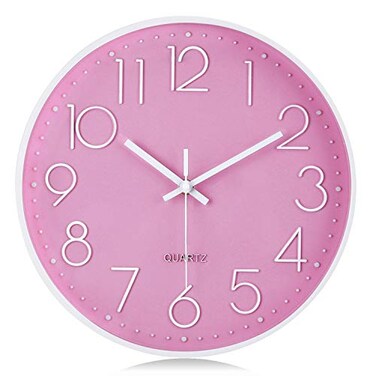 Lafocuse 12 Inch Pink Wall Clock Battery Operated for Kitchen Living Room Silent Kids Analog Clock for Girls Bedroom Pink Home Dcor