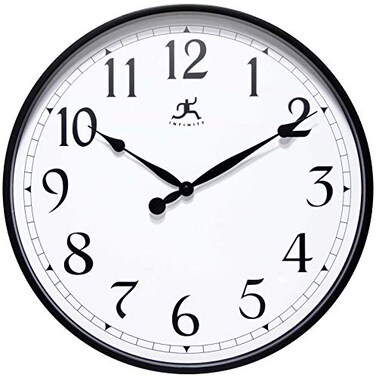 Infinity Instruments Officium 18 inch Plain Office Wall Clock Business Easy to Read Battery Operated Black
