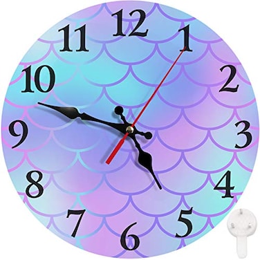 Britimes Round Wall Clock Silent NonTicking Battery Operated Clock 10 Inch Mermaid Scale Home Decor for Living Room Kitchen Bedroom and Office
