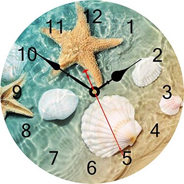TAHEAT 8 Inch Coastal Seashell Starfish Wall Clock Accurate Decorative Clocks Silent Non Ticking Easy to Read Wall Clock for BedroomLiving RoomKitchen