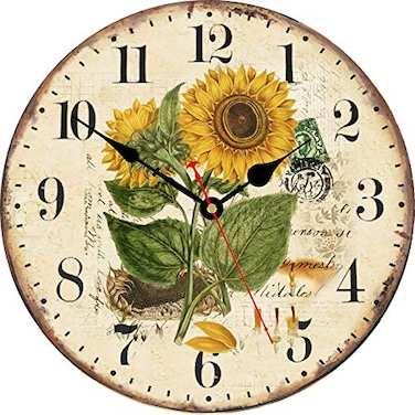 TAHEAT 8 Inch Summer Sunflower Wall Clock Retro Rustic Floral Battery Operated Clocks Wooden Decorative Easy to Read Clock for HomeOfficeSchoolBar