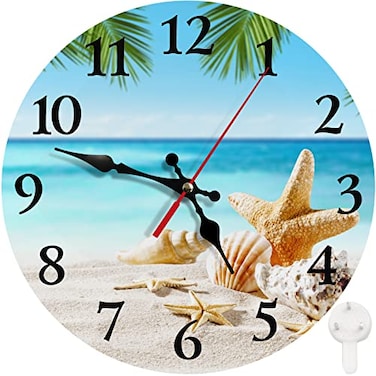 Britimes Round Wall Clock Silent NonTicking Battery Operated Clock 10 Inch Shell Sand Summer Time Beach Home Decor for Living Room Kitchen Bedroom and Office