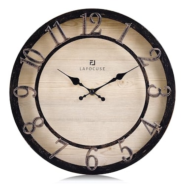 Lafocuse 12 Inch Raised 3D Numbers Black Wall Clock Kitchen Battery Operated Silent Farmhouse Distressed Rustic Wall Clocks for Living Room Decor