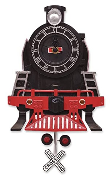 Mark Feldstein Associates Resin Vintage Steam Engine Train Pendulum Wall Clock 13 Inch