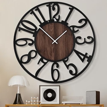 1st owned Wall Clock for Living Room 16 Silent Non TickingBattery OperatedBlack Metal Antique Wood Clocks for FarmhouseDining RoomBedroomKitchen Clock Wall Decor Arabic Numerals