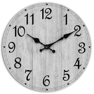 HYLANDA Wall Clock Rustic Wall Clocks Battery Operated Silent Non Ticking Country Round Wooden Clocks Farmhous Wall Decorative for Kitchen Bathroom Living Room Gray 8 Inch