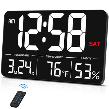MASHI Digital Clock13 Large Display Digital Wall Clock Adjustable Brightness Calendar Clock with Day and DateDSTAlarmsHumidity Temperature for Desk Wall Mounted for Elderly