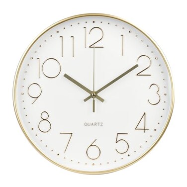 bakbrand Wall Clock NonTicking Silent Modern Simple Style Round Decor Clock Stereoscopic Dial Quartz Wall Clocks for HomeOfficeSchoolLiving RoomBedroomKitchen Gold 8inch
