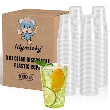 Lilymicky 1000 PACK 9 oz Clear Plastic Cups 9 Ounce Disposable Drinking Cups for Birthday Parties Picnics Ceremonies and any Events