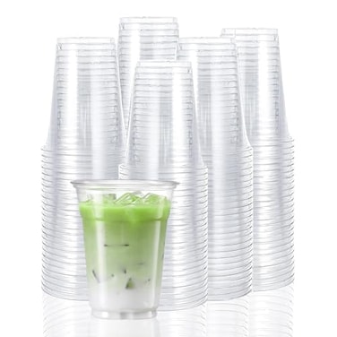 TashiBox 12 Ounce 100 Count Plastic Cups for Cold Drink Disposable Coffee Cups