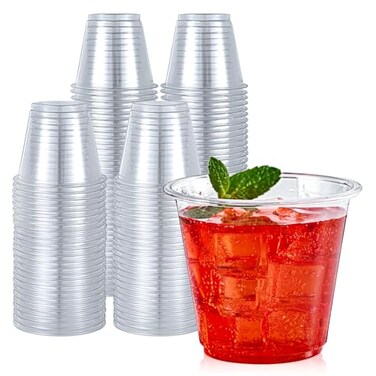 Turbo Bee 100 Pack 9oz Clear Plastic CupsDisposable Crystal Drinking CupsPET Plastic Party Cups for WineJuiceIced Coffee and Cold Drinks