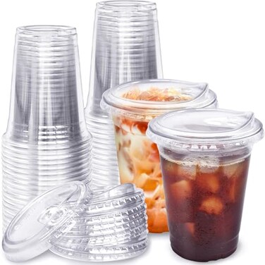 Qinsihwn 16 Oz Plastic Clear Cups with StrawlessSipLids25 Sets Plastic Cups with Sip Through LidsDisposable Iced Coffee Cups for MilkshakeSmoothieCold Drinks