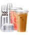 Aatriet 100 Pack 24 oz Clear Plastic Cups with StrawlessSipLids Disposable Cups Plastic Iced Coffee Cups To Go Cups with Sip Through Lids for Smoothie Milkshake Cold Drinks for Party Wedding Event