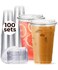 Aatriet 100 Pack 24 oz Clear Plastic Cups with StrawlessSipLids Disposable Cups Plastic Iced Coffee Cups To Go Cups with Sip Through Lids for Smoothie Milkshake Cold Drinks for Party Wedding Event