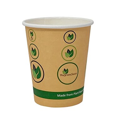 BioGreenChoice 8 oz Compostable Ecofriendly Hot Cups with PLA Bio Lining Single Wall LeakProof Microwave Safe Paper cup Disposable Coffee Cups 500 Count