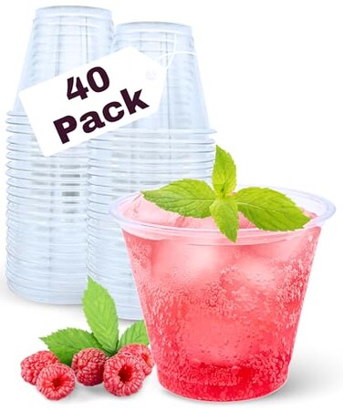 Aatriet 40 Pack 9 oz Clear Plastic Cups 9oz Clear Disposable Punch Cups Wine Glasses Sturdy Recylable Small Drinking Cup for Wedding Party Cocktail Cup Plastic Tumblers for Cold Drinks