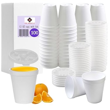 Mr Miracle 12 OZ Foam Cups for Hot Cold Drinks USAMade 100Pack Ideal Styrofoam Coffee Cups Insulating ToGo Cups for Soda Tea Juice Sturdy Disposable comparable to Industry standard 12J12