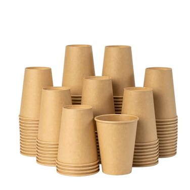 RACETOP 100 Pack 12 oz Coffee Cups Disposable Coffee Cups Kraft Paper Cups Hot Cups Unbleached for Home Stores Cafes Office