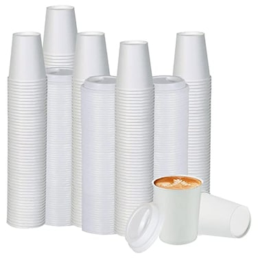 Smygoods White Disposable Paper Coffee Cups with Lids 8 OZ 100 Count For Hot Beverages Tea Espresso Cocoa To Go Drink Containers Caf Office