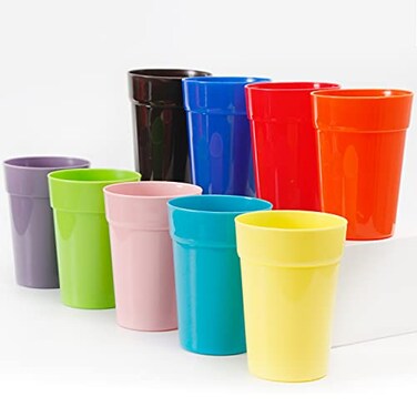Youngever 18 Pack 12 Ounce Plastic Kids Juice Tumblers Unbreakable Drinking Glasses Plastic Cups Reusable Stackable NO BPA Toprack Dishwasher Safe Rainbow Colors