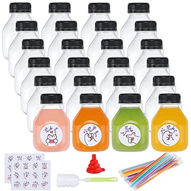Fhxtcygj 24 Pack 8oz Reusable Empty Plastic Juice Bottles with LeakProof Caps Lids PET Clear Water Bottle Recyclable Bulk Drink Containers for Juicing Smoothie Milk and Beverages