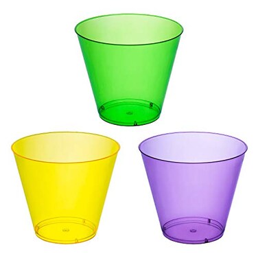 Party Essentials Hard Plastic 50 Count Party CupsTumblers 9Ounce Mardi Gras Mix