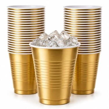 Hanna K. Hanna K Signature Disposable Plastic Party Cups HeavyDuty 18 oz Gold Cups 50 Count