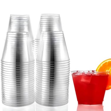 Hanna K. Hard Plastic Tumblers 9 oz Party CupsOld Fashioned Glass 50 Count Drinking Glasses Crystal Clear