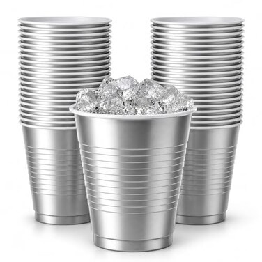 Hanna K. Silver Solid Color Premium Heavy Weight Plastic Cup 18 Oz 50 Count Elegant Durable Perfect for Parties Weddings Everyday Use
