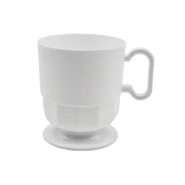 Party Essentials 8Ounce Hard Plastic Coffee CupTea Mug with Handle 20Count Deluxe White