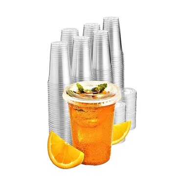 Green Direct Plastic Ultra Clear Cups With Flat Lids for Iced Coffee Bubble Boba Tea Smoothie 100 16 Ounce