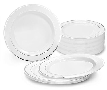 OCCASIONS FINEST OCCASIONS 120 Plates Pack Heavyweight Disposable Wedding Party Plastic Plates 75 AppetizerDessert Plate White Silver Rim