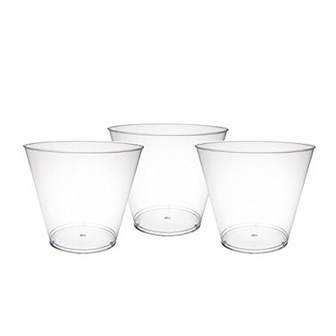 Party Essentials Disposable 9 oz Party Punch Cups Old Fashioned Tumblers Cocktail Glasses 50 Count Clear Hard Plastic
