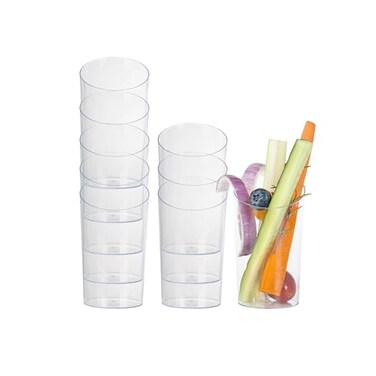 Restaurantware 5 Ounce Mini Dessert Cups 100 Disposable Parfait Cups Round Slanted Clear Plastic Shooter Cups Serve Appetizers Snacks or Samples For Weddings Catered Events or Parties