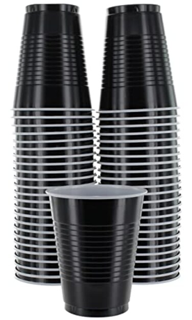 Amcrate Disposable Cups Black 18Ounce Plastic Party Cups Strong and Sturdy for Wedding Christmas Halloween 50 Pack