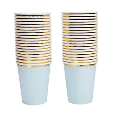 Geeklife Gold Blue Paper Cups with Sparkly Gold Foil Border Disposable Paper Cups 9oz for DinnerLunchBirthday40 pcs