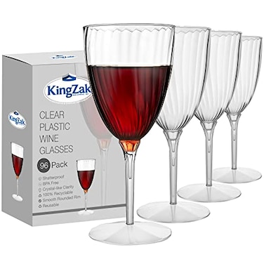Lillian Tablesettings 96 Pack Stemmed Plastic Wine Glasses 8 oz Elegant CrystalClear Disposable Wine Glasses Shatterproof Premium Hard Plastic Cups for Weddings Parties Special Events