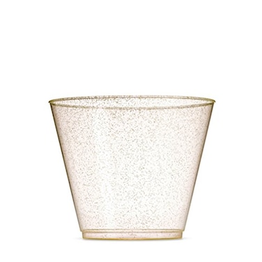 Munfix 100 Glitter Plastic Cups 9 Oz Clear Plastic Cups Old Fashioned Tumblers Gold Glitter Cups Disposable Wedding Cups Party Cups