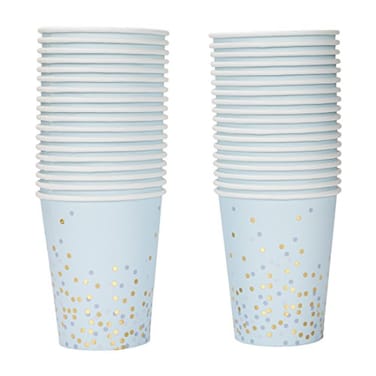 Geeklife Light Blue Gold Dots Paper CupsSparkly Gold Foil Disposable Paper Cups 9oz for WeddingPartyCocktail and Anniversary Dinner