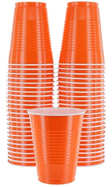 Amcrate Disposable Cups Orange 18Ounce Plastic Party Cups Strong and Sturdy for Wedding Christmas Halloween 50 Pack