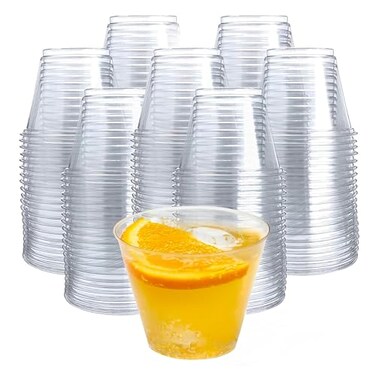 Prestee 200Pack 9oz Clear Plastic Cups Durable Disposable Plastic Wine Glasses for Party Weddings and Catering Small Drinking Glasses for Cocktails and Beverages HeavyDuty Fruit Punch Cups