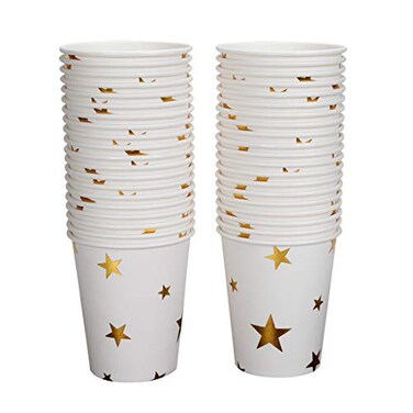 Geeklife Gold Stars Paper CupsSparkly Gold Foil Disposable Paper Cups 9oz for WeddingPartyCocktail and Anniversary Dinner