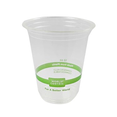 World Centric Compostable Cups 12 oz Clear Cold Cups Made from Plants 200 Pack