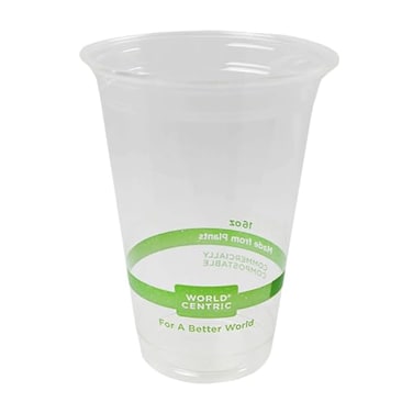 World Centric Compostable Cups 16 oz Clear Cold Cups Made from Plants 200 Pack