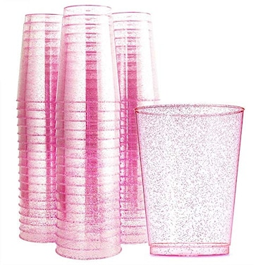 WDF 100pcs 12OZ Rose Gold CupsDisposable Rose Gold Premium Wedding Glitter Plastic Cups Perfect for Wedding Party Birthday