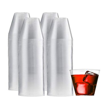 Munfix 200 Clear Plastic Cups 9 Oz Old Fashioned Tumblers Fancy Disposable Wedding Party Cups Recyclable and BPAFree